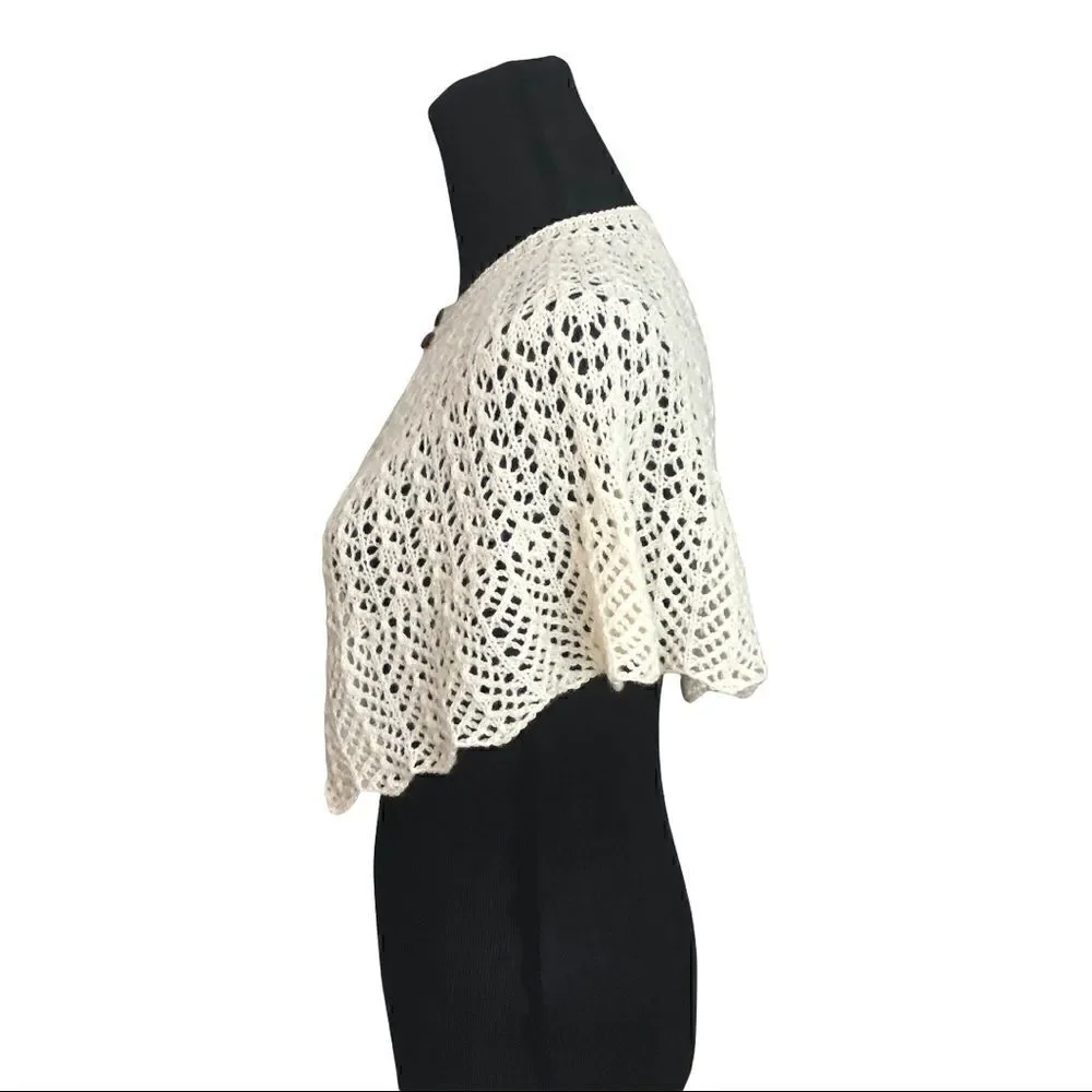 Gorgeous Hand-Knit Shawlette Wrap - Ecru/Cream - Sz Med